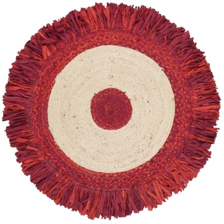 Safavieh 3 x 3 ft. Cape Cod Collection Global Round Hand Woven Rug; Red & Natural CAP212Q-3R